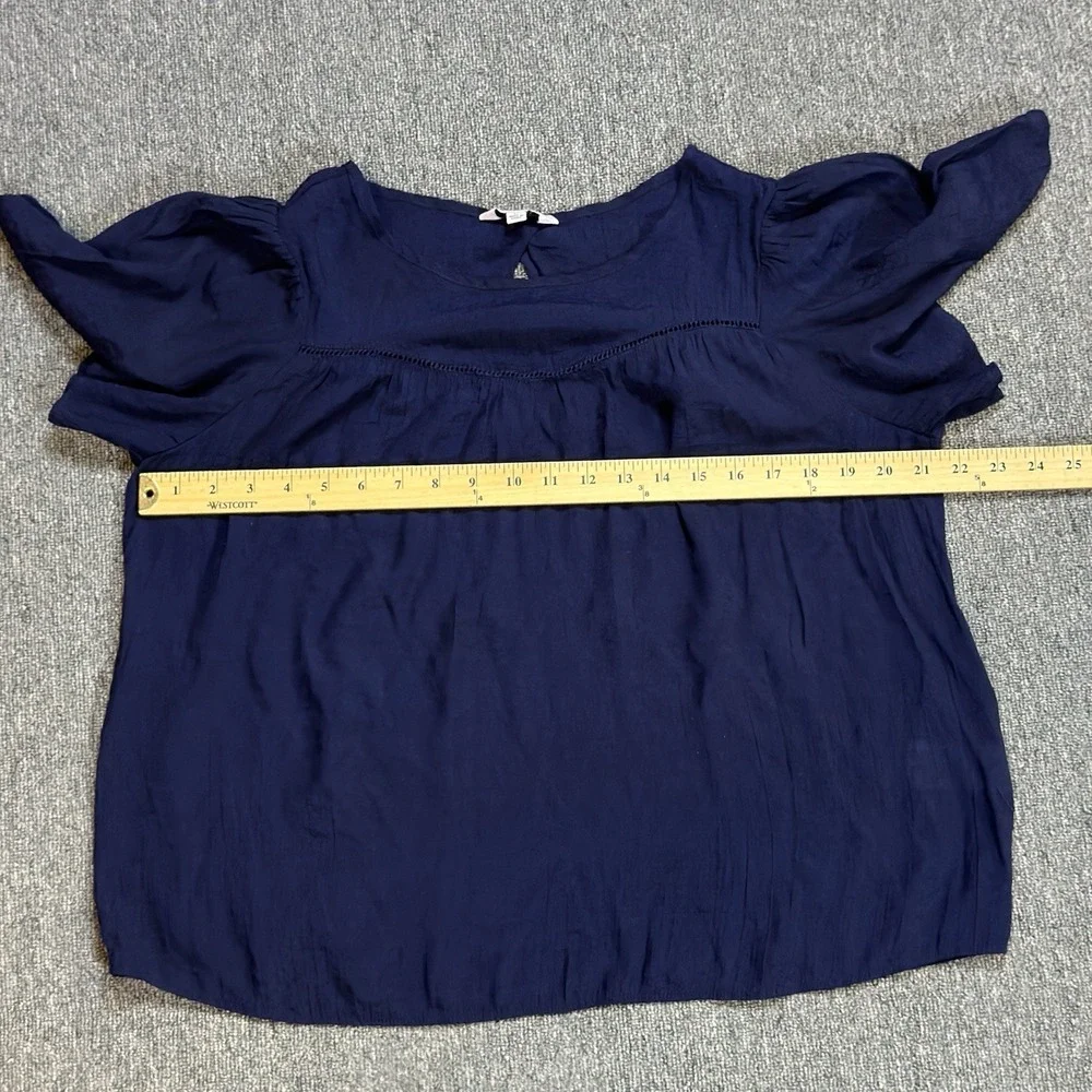 Nanette Lepore Blue‎ Rayon Blouse Semi-Sheer Blouse Key Hole Size Medium